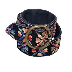 Ladies Vintage Bechelli Black Velvet Embroidered Belt Size Large Colorful